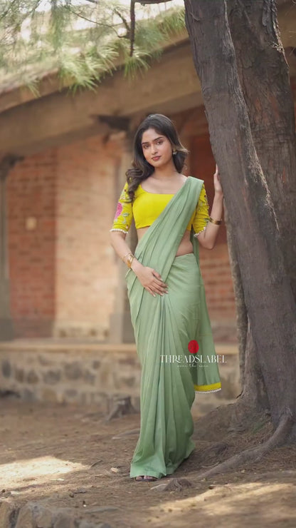 Yellow silk floral embroidery blouse (only blouse)