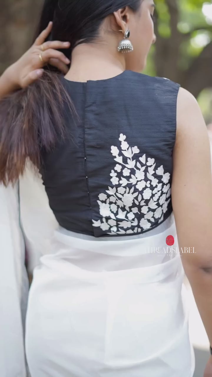 Black silk heavy embroidery blouse