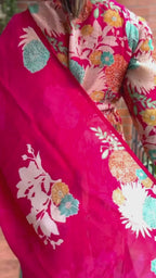 Black & violet floral printed 3 piece alia cut kurti suit