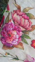 White chanderi floral saree with red blouse