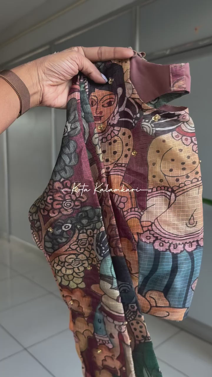Brown kota kalamkari hand work blouse
