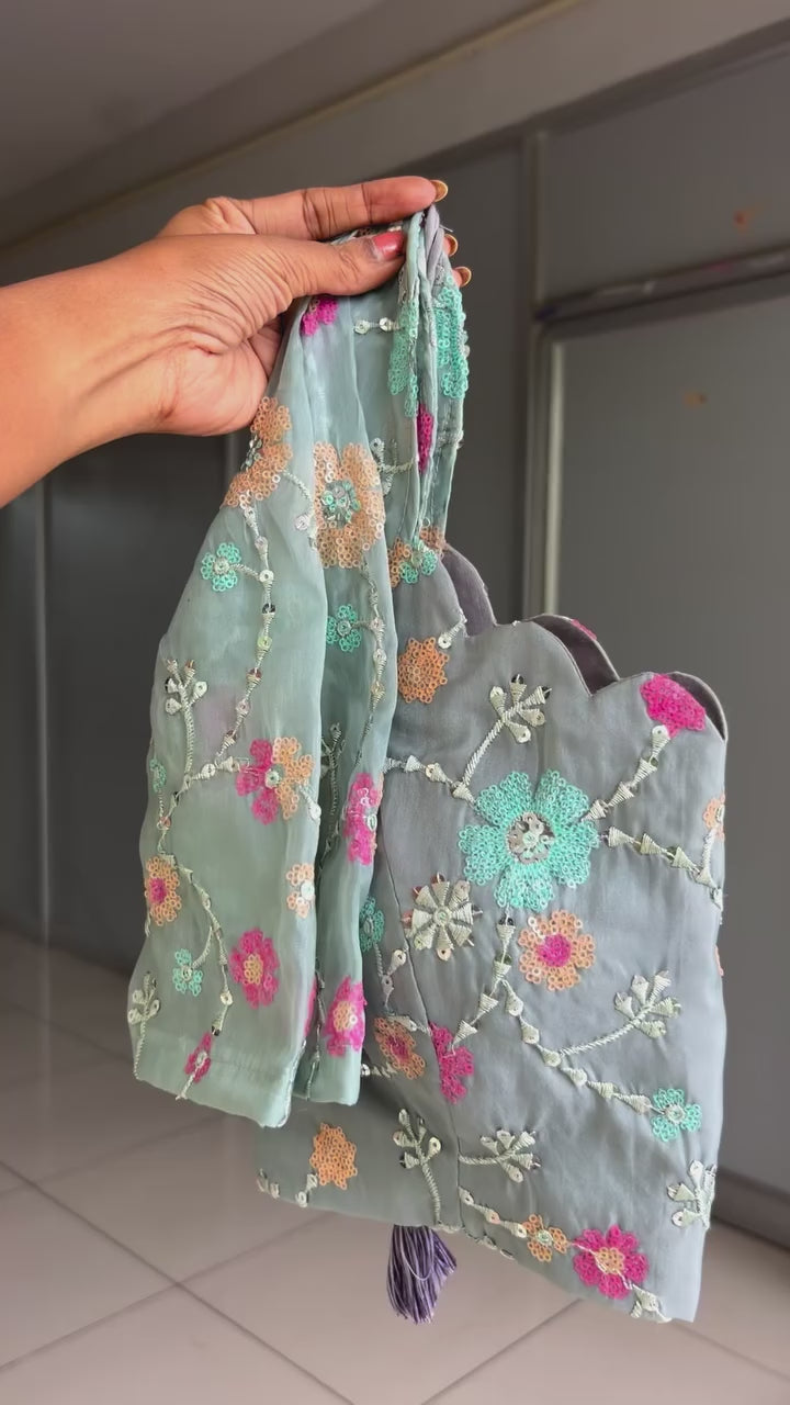 Mauve jute embroidery saree & blouse
