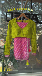 Pink lehariya printed saree (only saree)