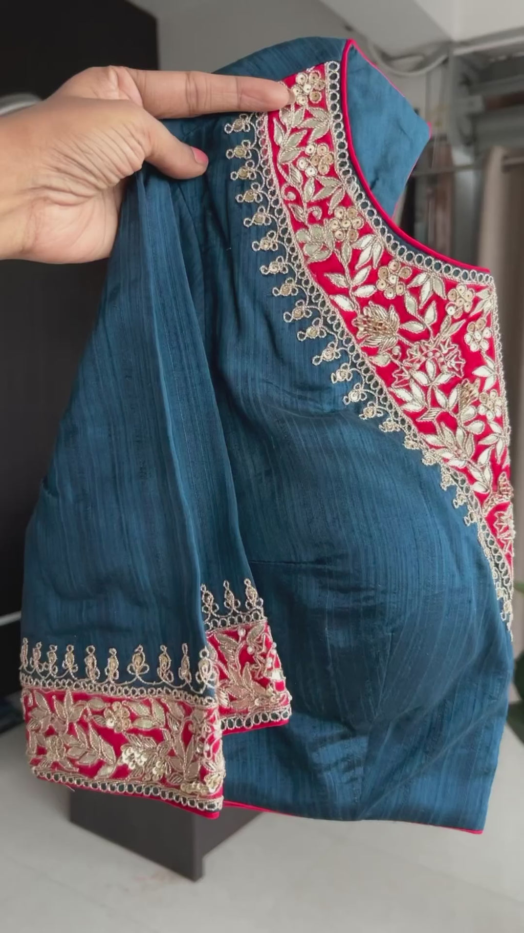 Red textured silk saree with heavy embroidery blouse