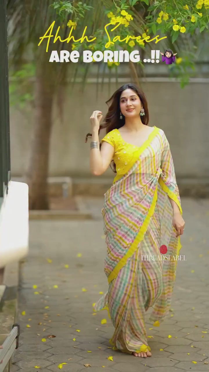 Multi viscose jute saree with hand work blouse