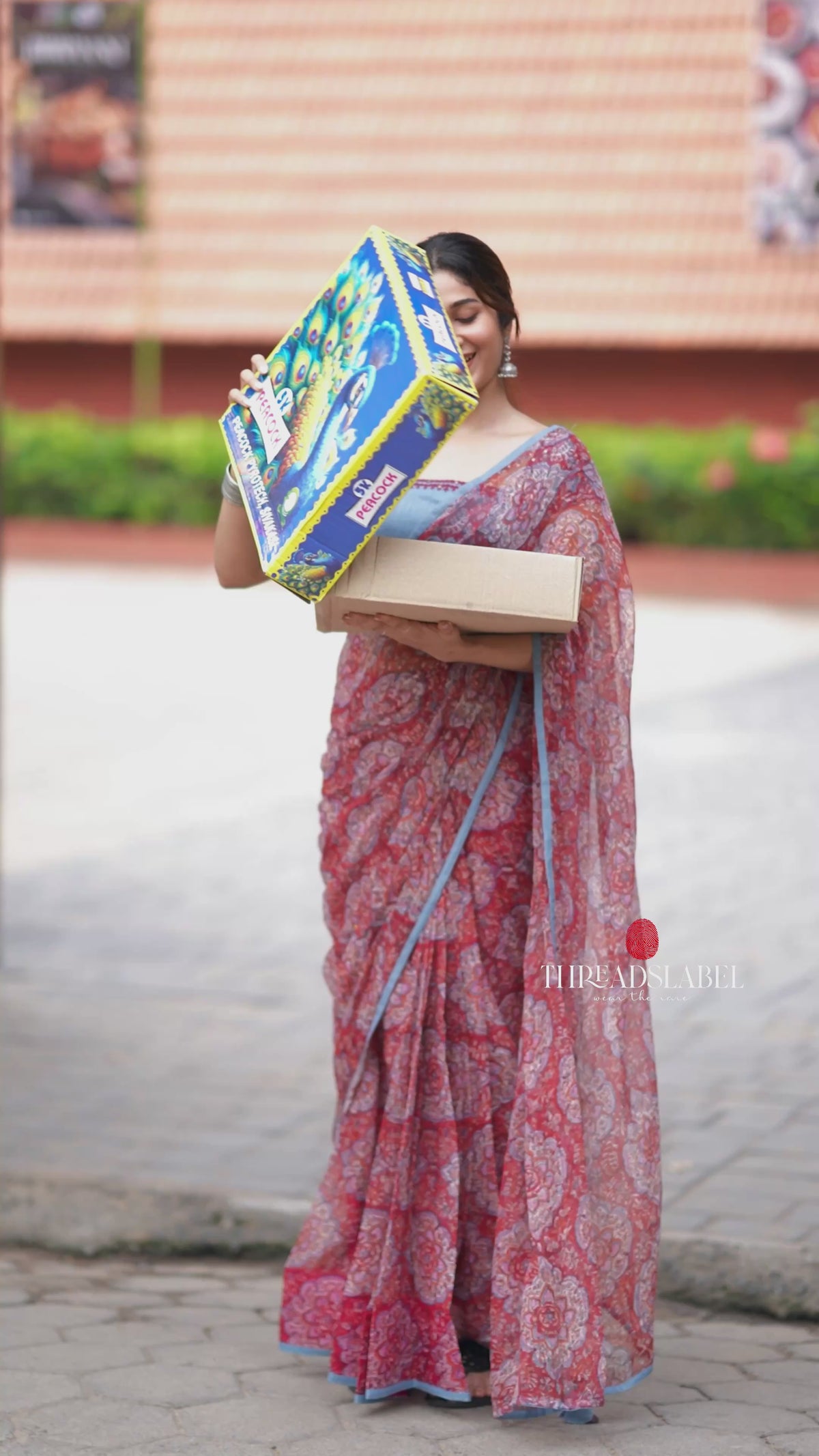 Maroon cotton kota saree with hand work blouse