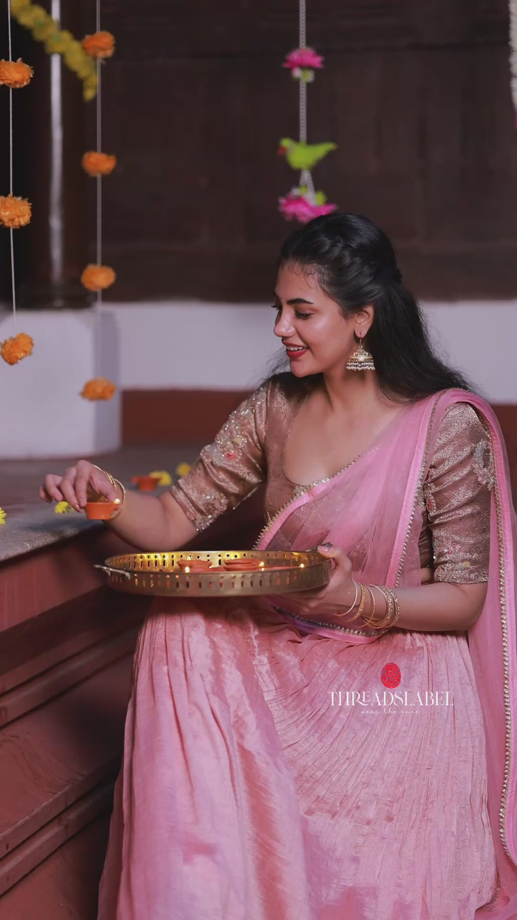 Pink marble silk lehenga with handwork blouse