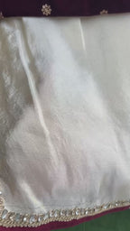 Silver tissue saree with velvet embroidery blouse