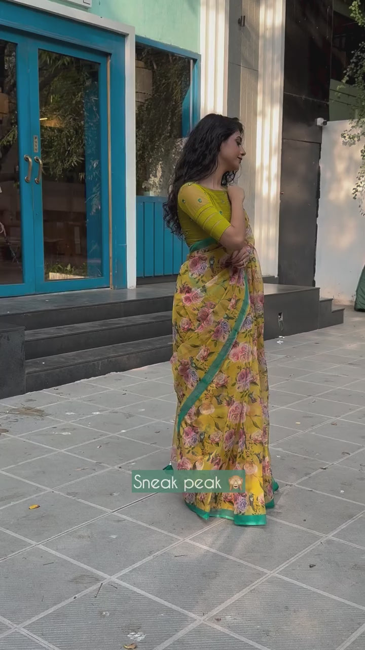 Fenugreek floral organza designer saree