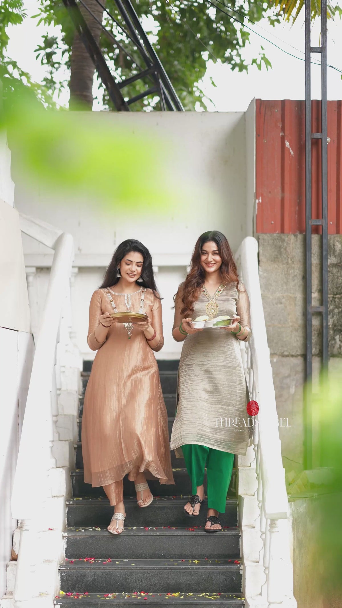 Peach tissue JEWEL NECK kurti