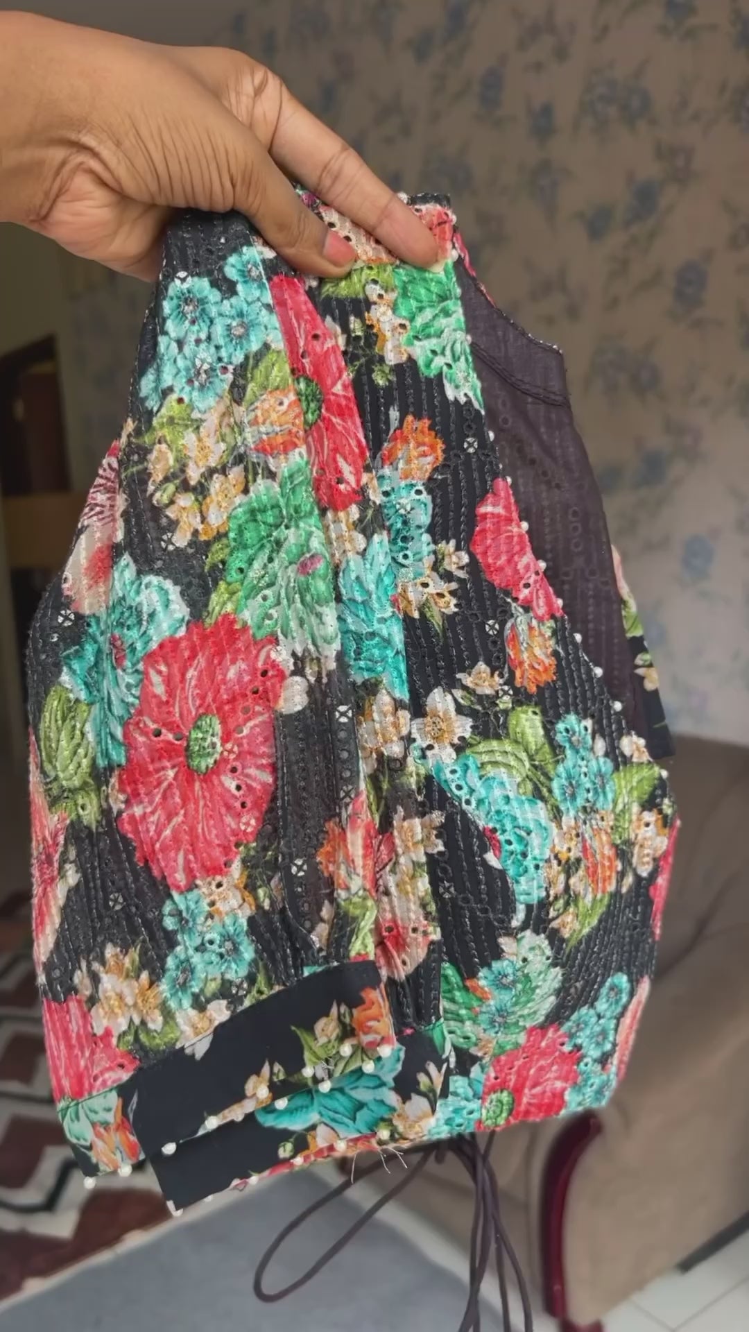 Cyan blue designer saree with hand worked blouse