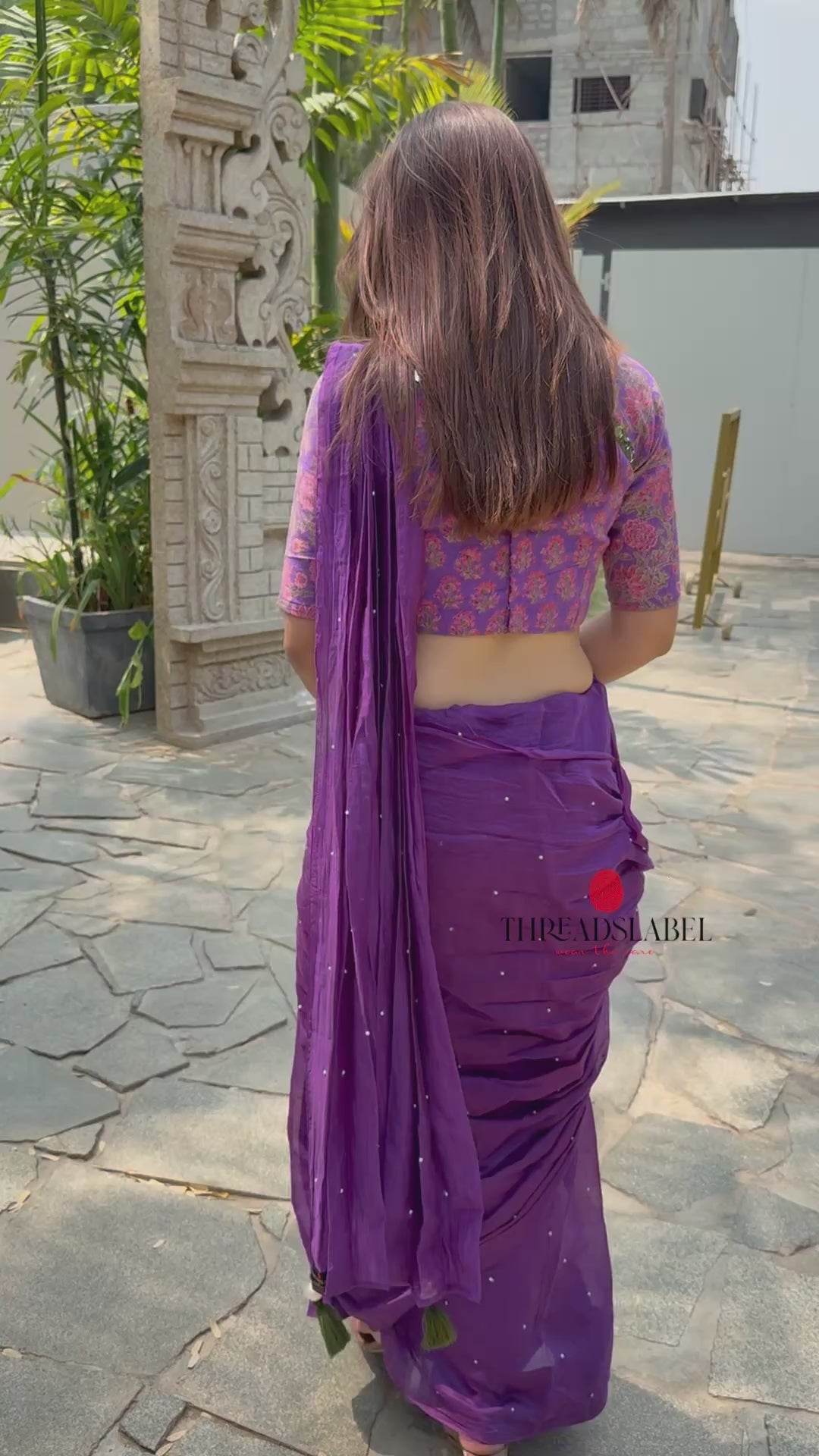 Brown jute saree with banarasi hand work blouse