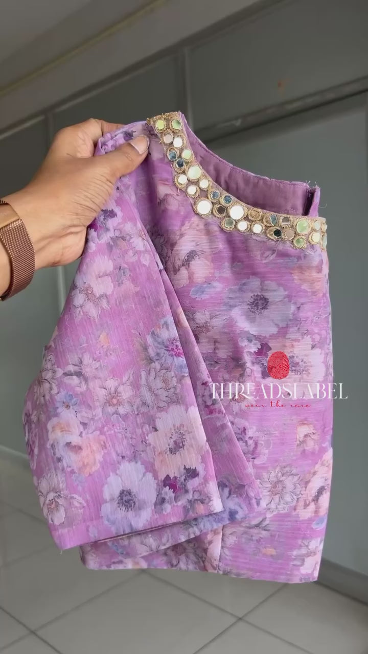 Lavender georgette mirror floral blouse(only blouse)