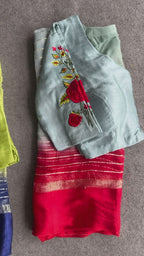 Ombre lavender green saree with silk embroidery blouse