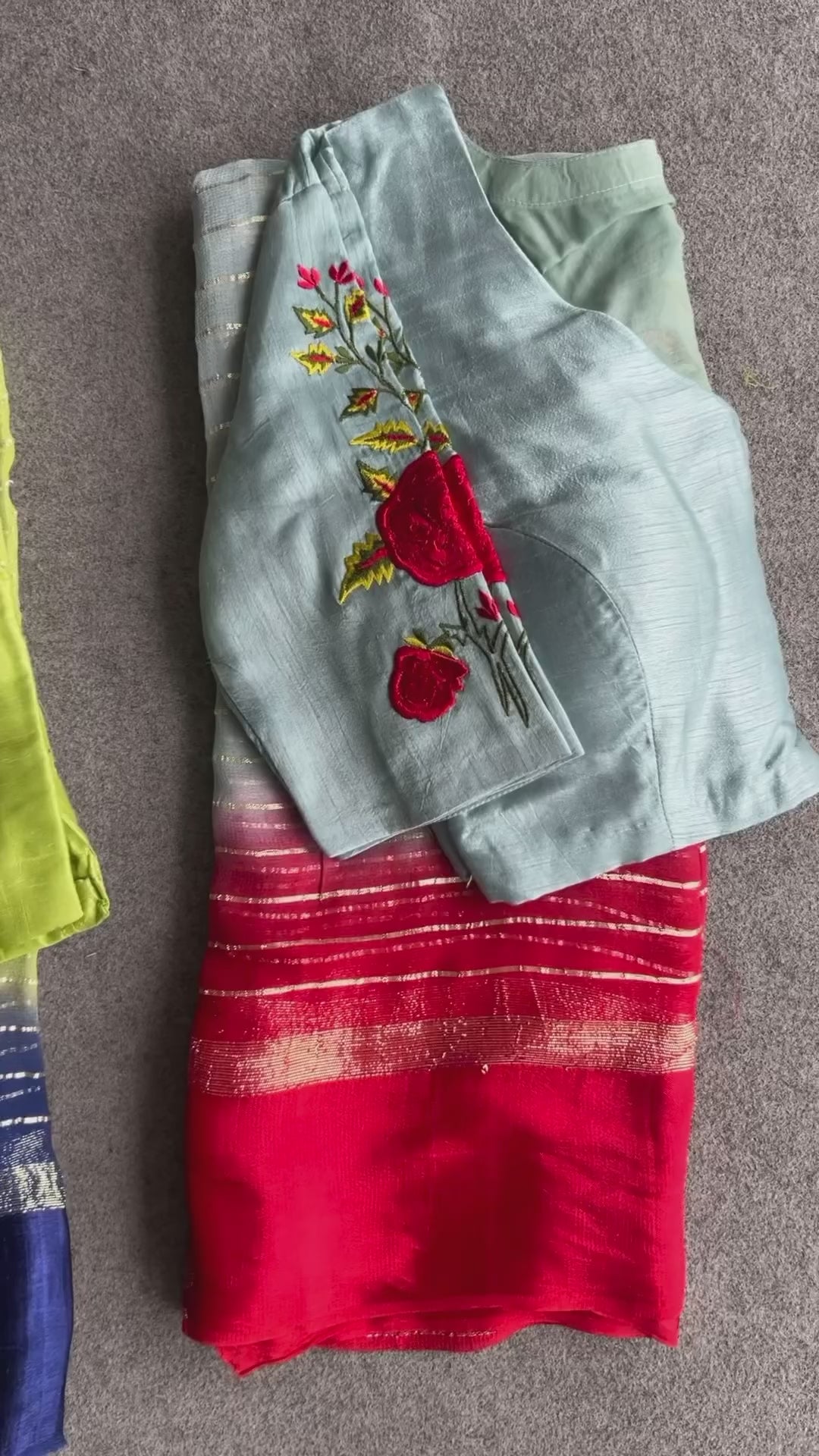 Ombre lavender green saree with silk embroidery blouse