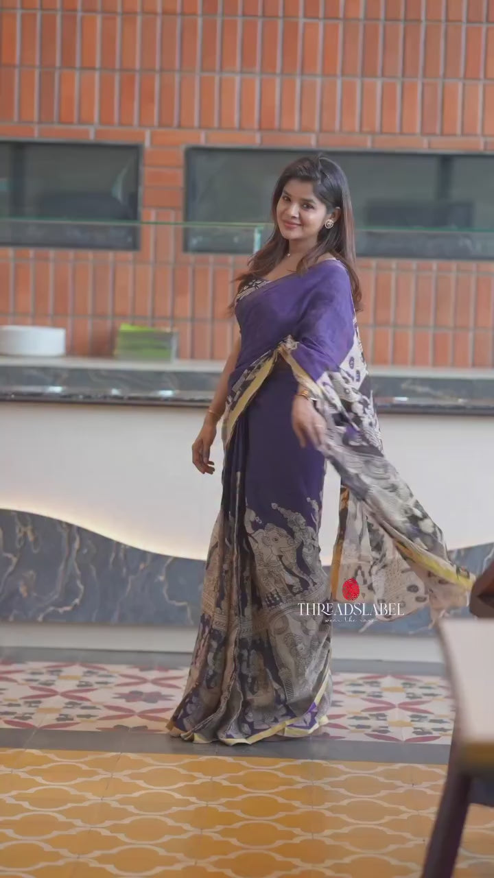 Green kota saree with kalamkari work blouse