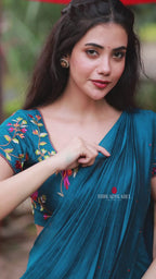 Deep blue marble saree with handwork blouse