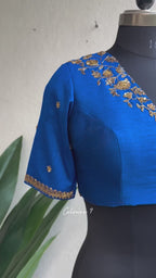 Blue silk shoulder hand worked blouse
