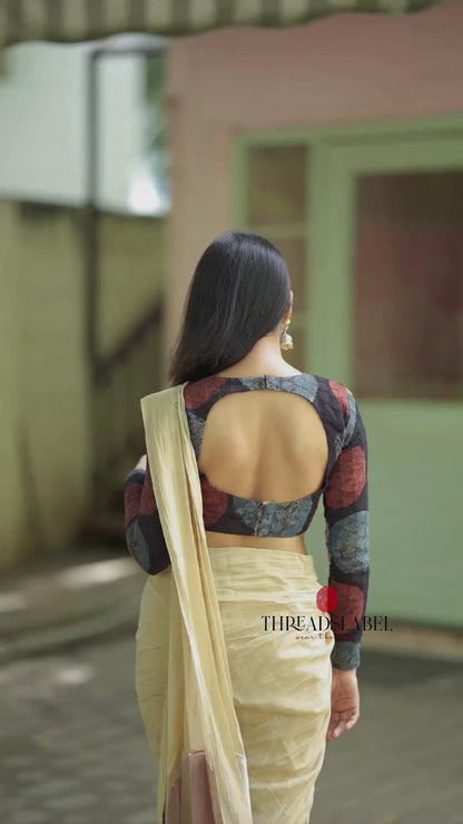 Black hakoba cotton Ajrak handblock print blouse (Only blouse)