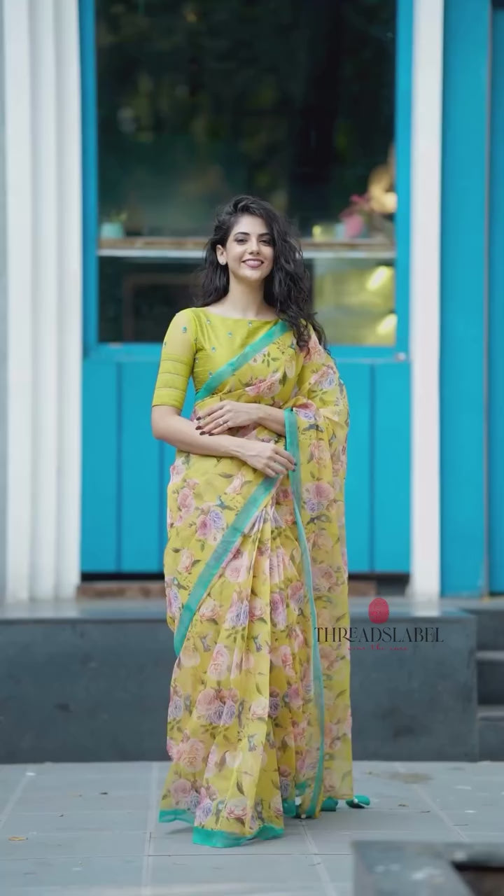 Lime green floral hand worked blouse (only blouse)