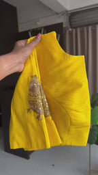 Yellow silk sleeve bird hand work blouse ( Only blouse )