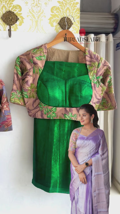 Lavender soft tissue saree with embroidered blouse