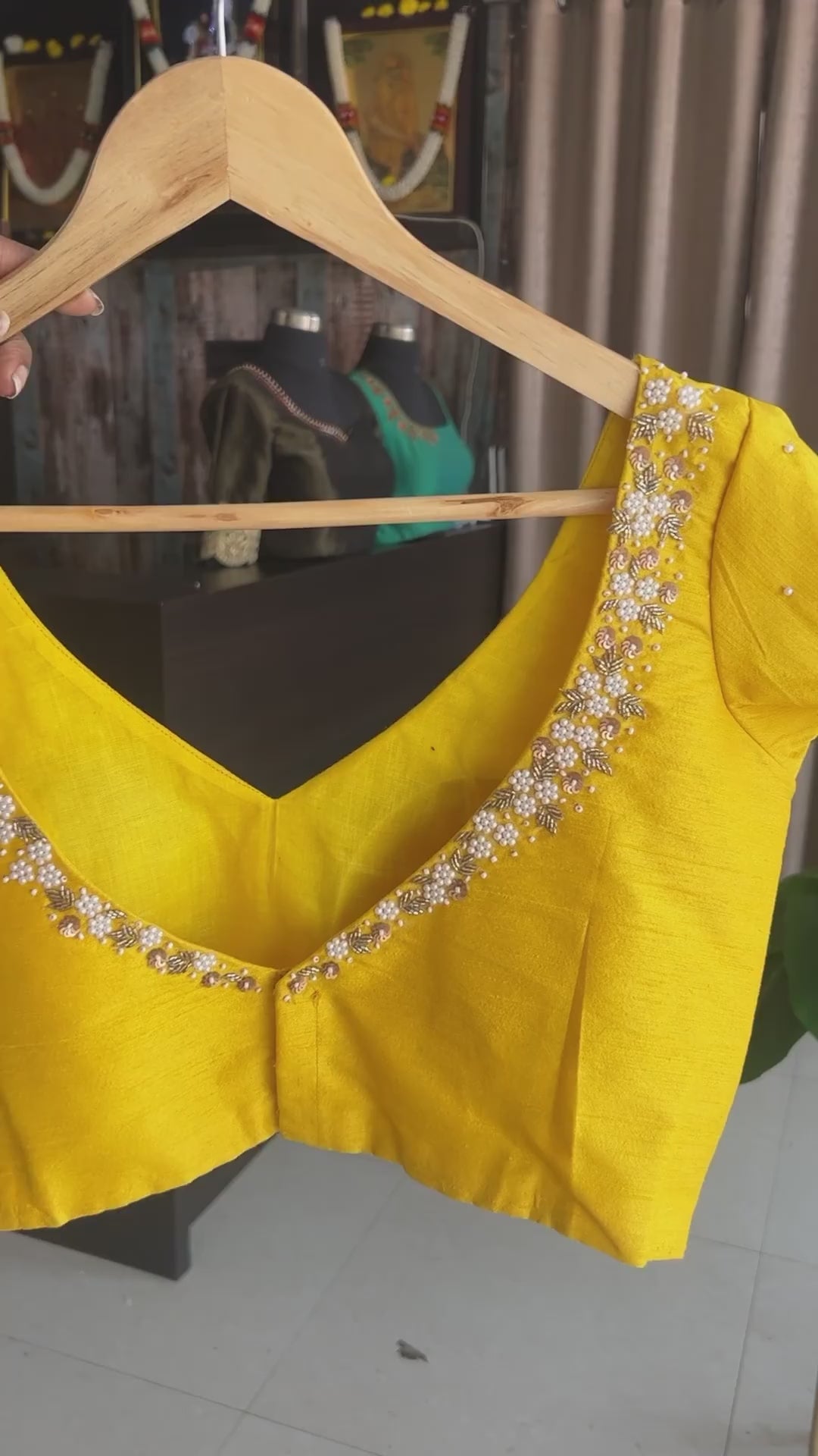 Yellow viscose floral saree with hand worked blouse