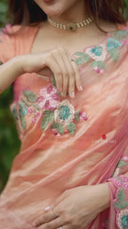 Pink organza silk saree with banarasi blouse