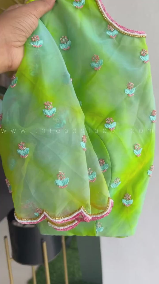 Lime green organza handwork blouse