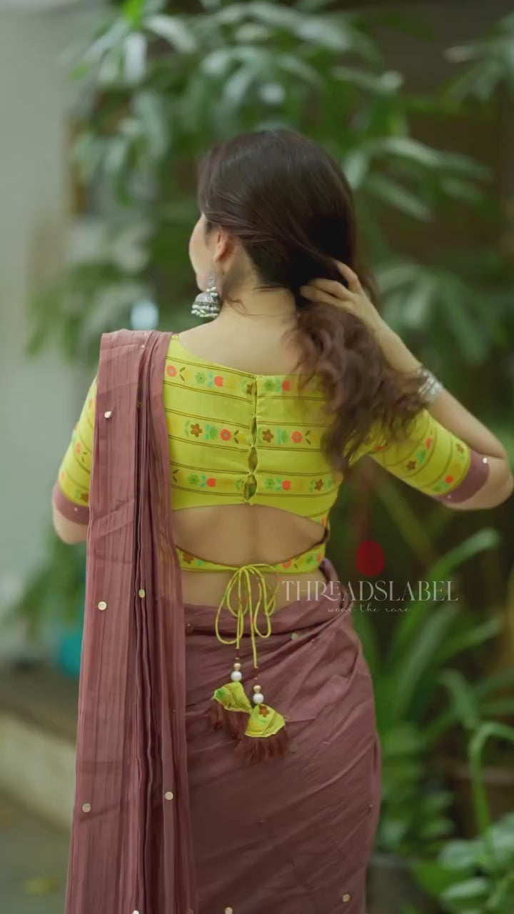 Cream red kota saree with silk hand work blouse