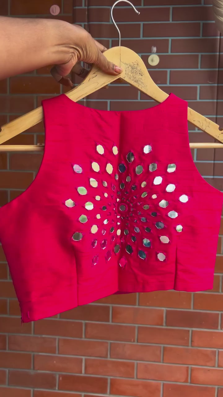 Pink intricate mirror hand work blouse ( only blouse )