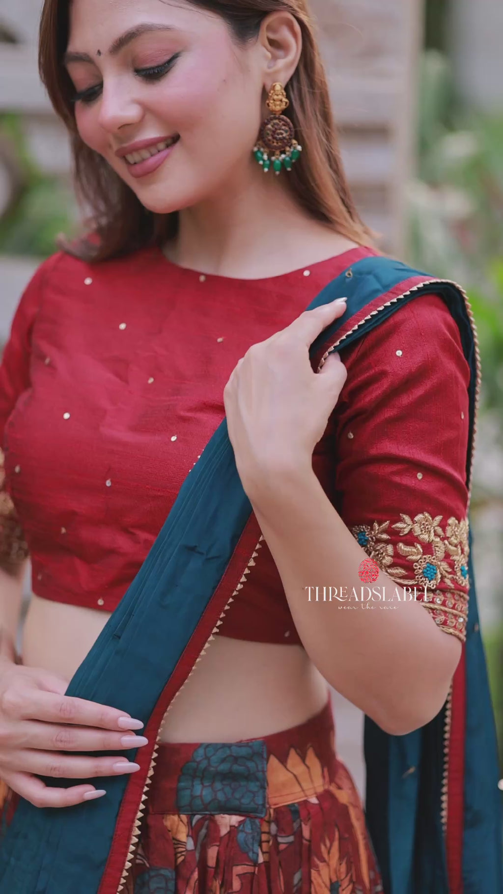 Maroon kalamkari handwork lehenga
