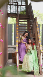 Multi Green Mul Chanderi Saree with Handwork Blouse