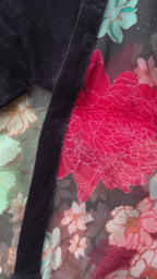 Floral organza saree with black handwork blouse