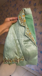 Green silk collar hand worked blouse