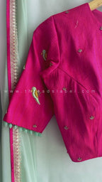Mustard Yellow soft organza saree with pink handwork blouse