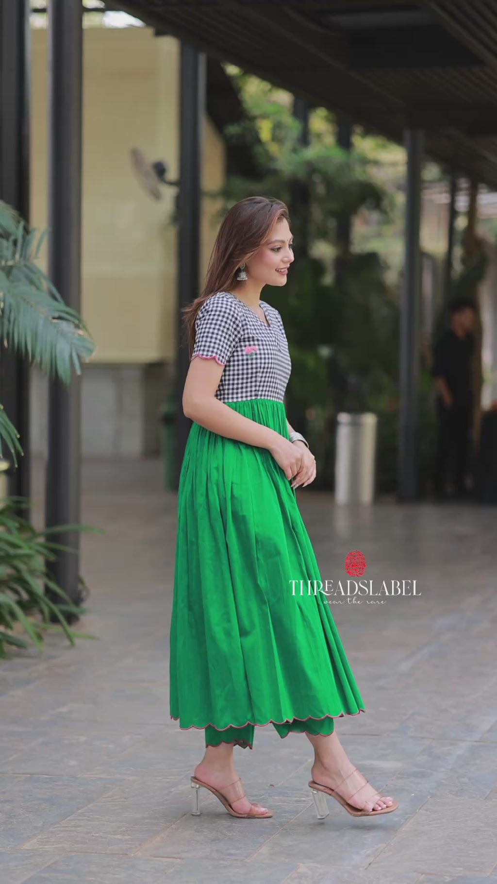 Grey green anarkali kurti set