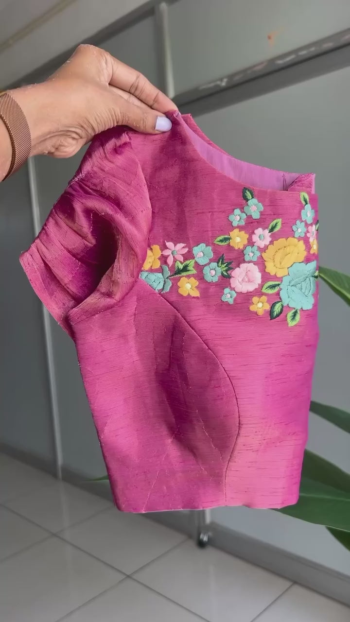 Pink tissue floral embroidery blouse (only blouse)