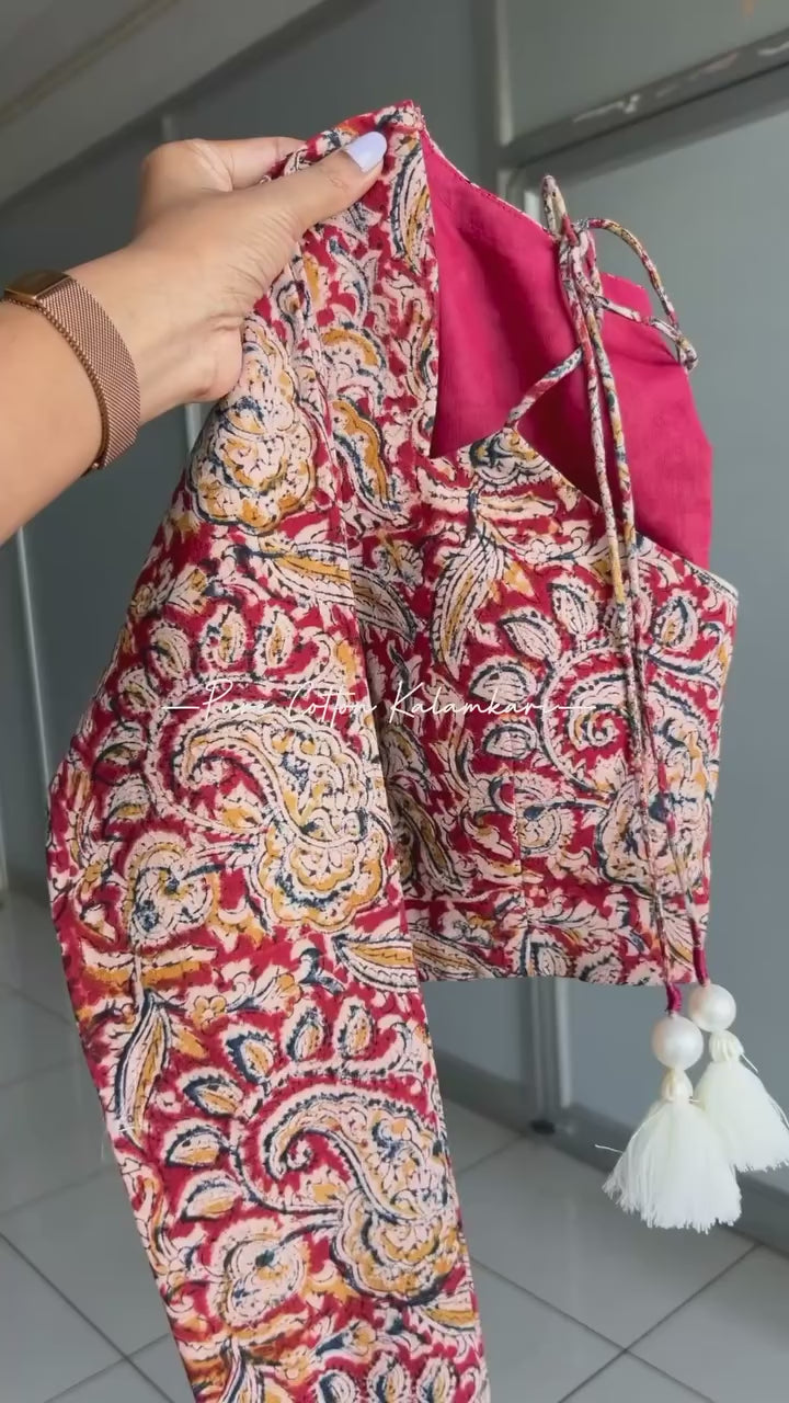 Maroon red cotton kalamkari blouse
