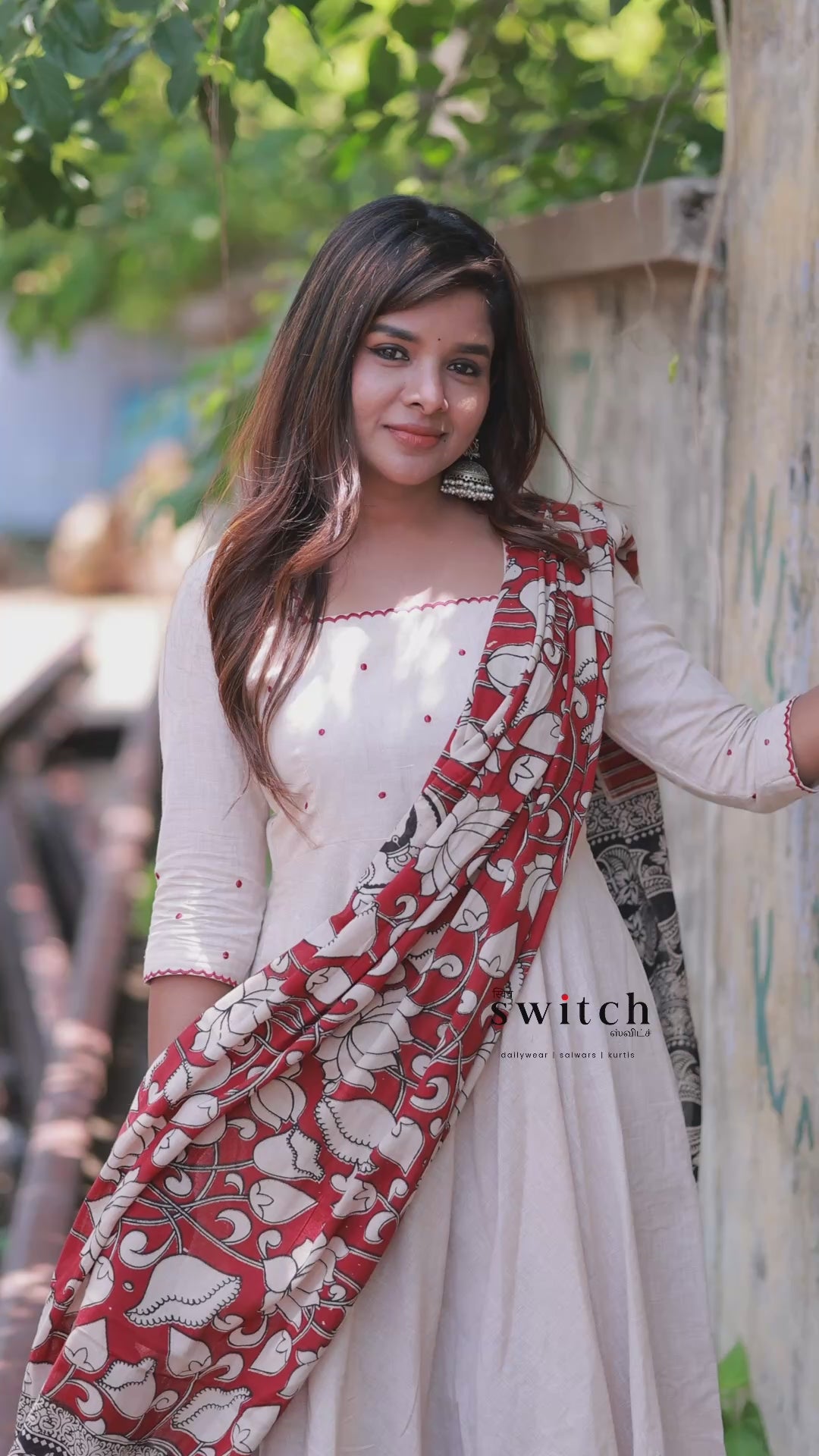 Cream cotton 3 piece Kurti set