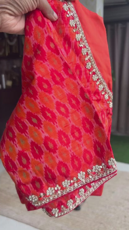 Gold tissue designer saree with Ikkat handwork blouse