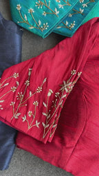 Blue silk sleeves hand work blouse