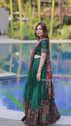 Green kalamkari handwork lehenga