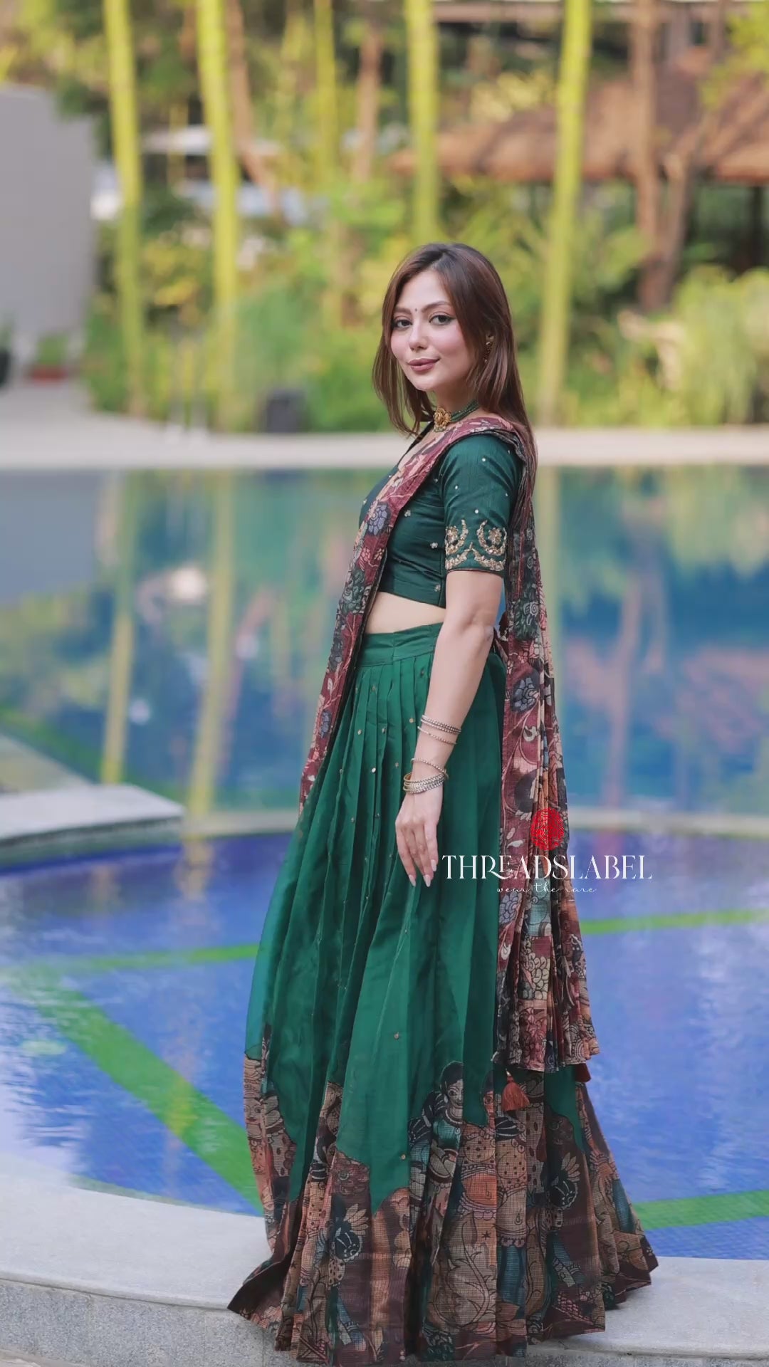 Green kalamkari handwork lehenga