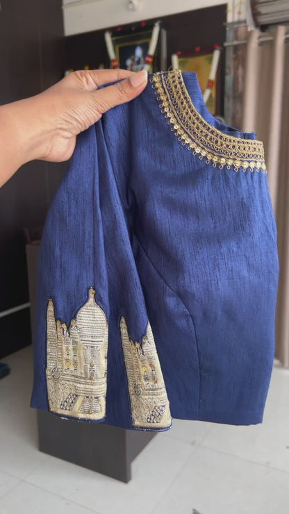 Blue georgette saree with taj embroidery work blouse