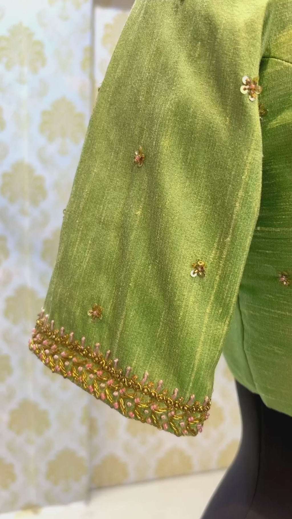 Pista green silk handwork blouse