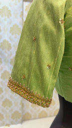 Pista green silk handwork blouse