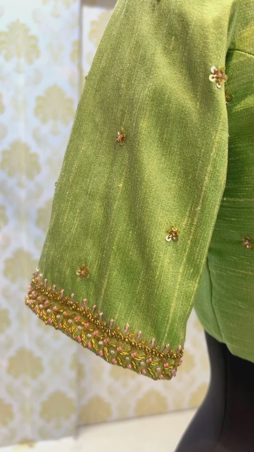 Pista green silk handwork blouse