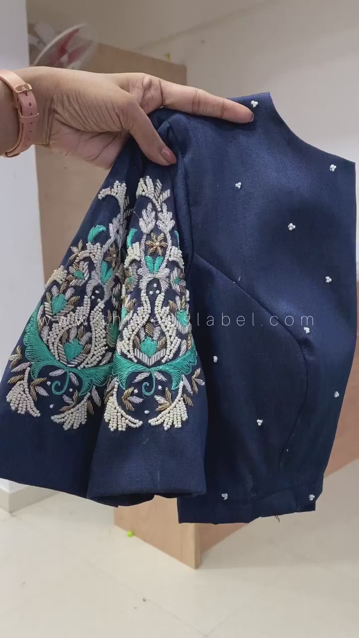 Hand worked Paisley silver zari weave blouse