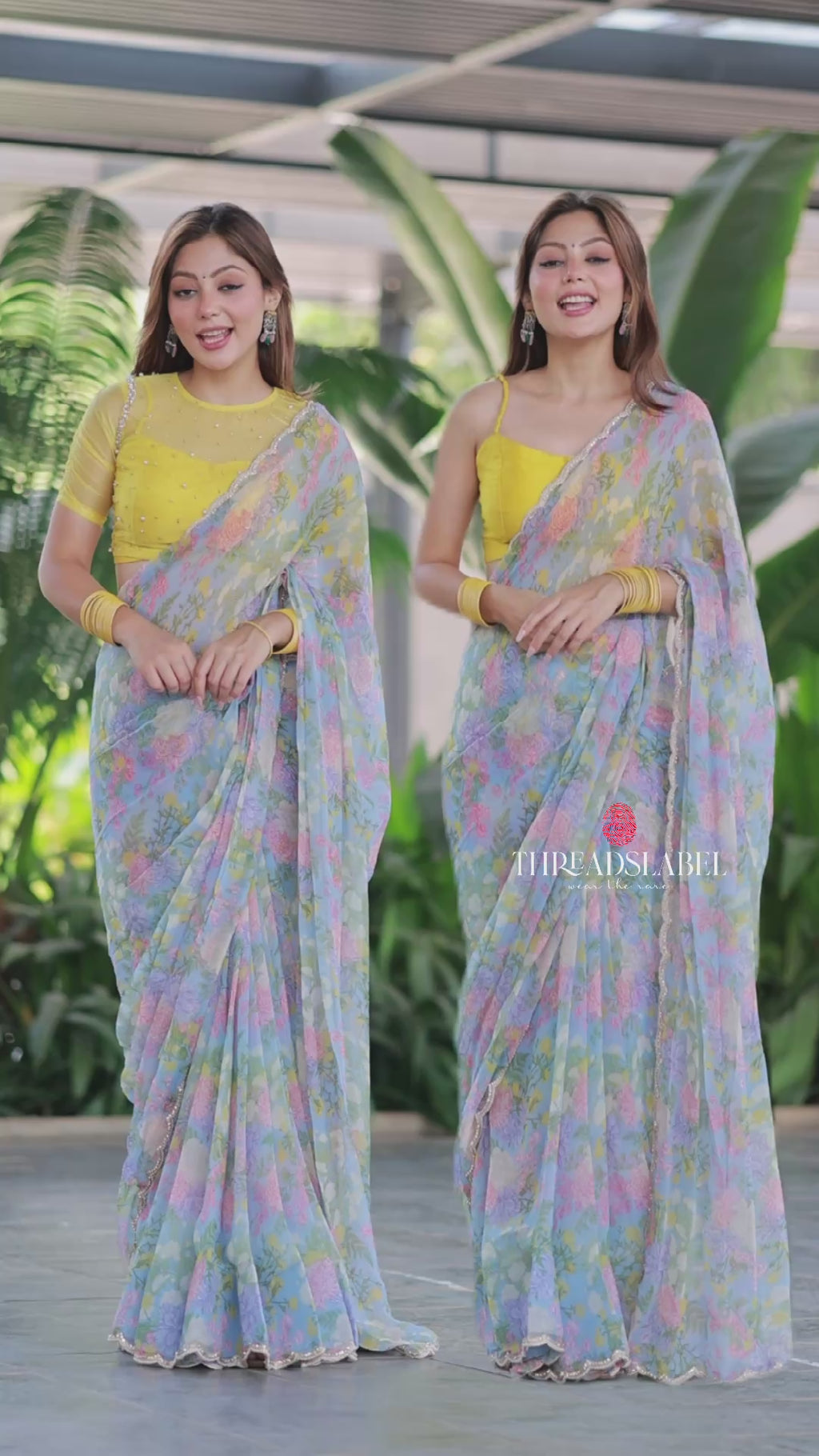 Light Blue chiffon saree with hand work blouse